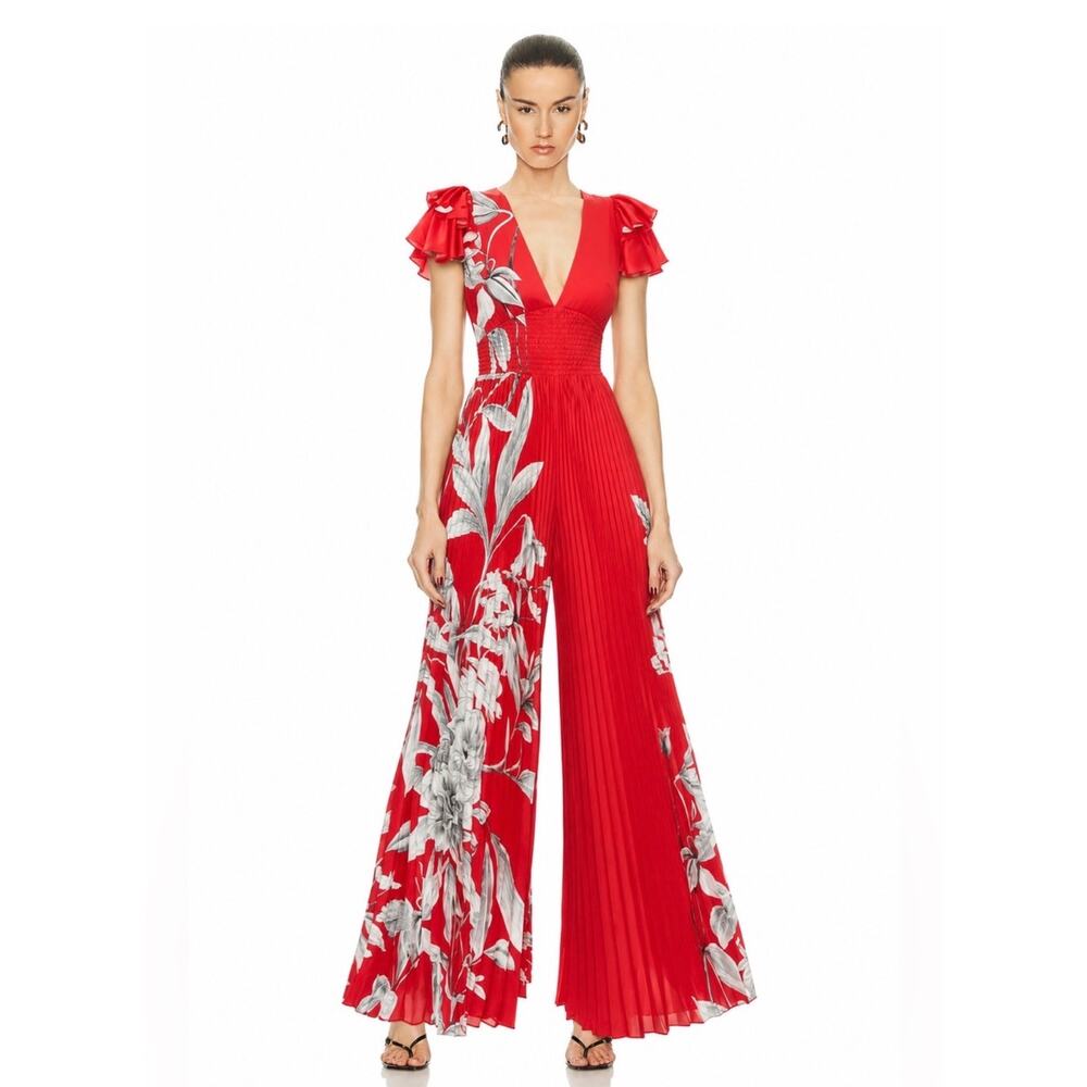 NWT Alice + Olivia Womens BENNET Pleated Wide Leg Jumpsuit Size 0 #119
